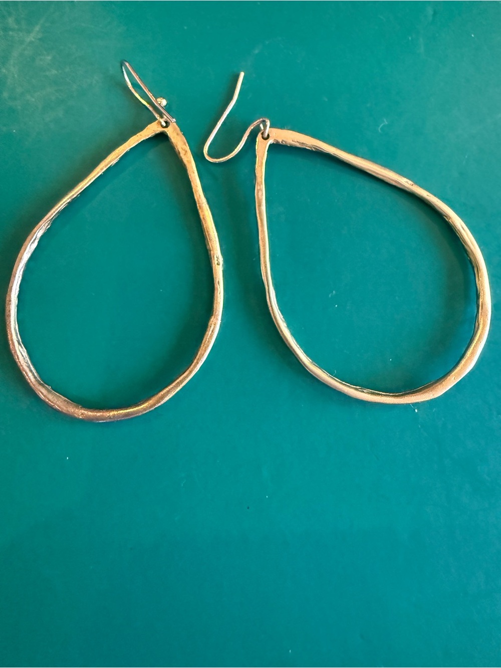 Jennifer Tuton SF 14K Gold-Filled Hammered Teardrop Hoop Earrings